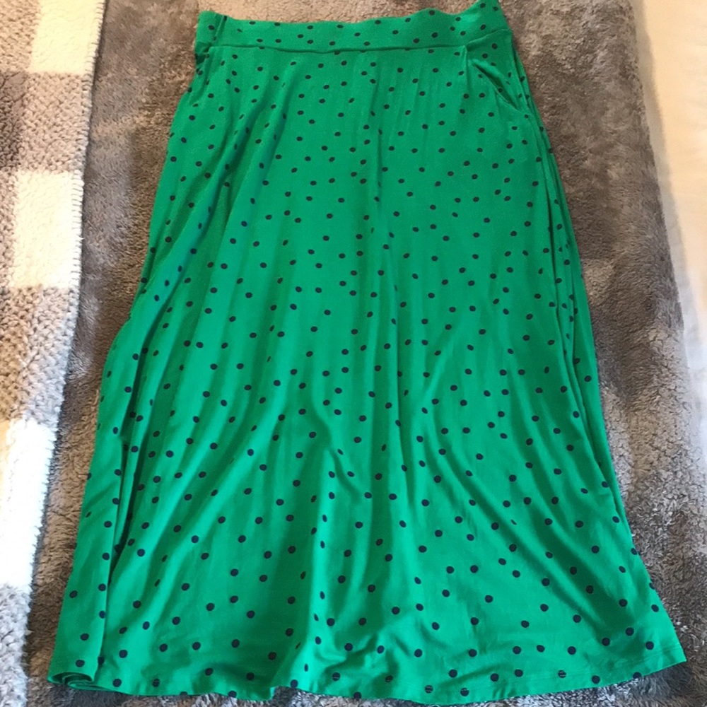 Boden Green Maxi Skirt with Black Polka Dots
